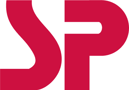 Red SP logo design featuring stylized letters S and P. Suitable for branding and identity use.