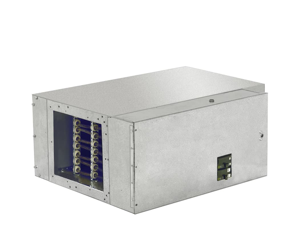 Metal electrical enclosure with a transparent front and multiple internal connections.